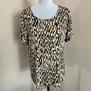 Philosphy - Short Sleeve Knit Top - Green, Tan, White - Size 1X